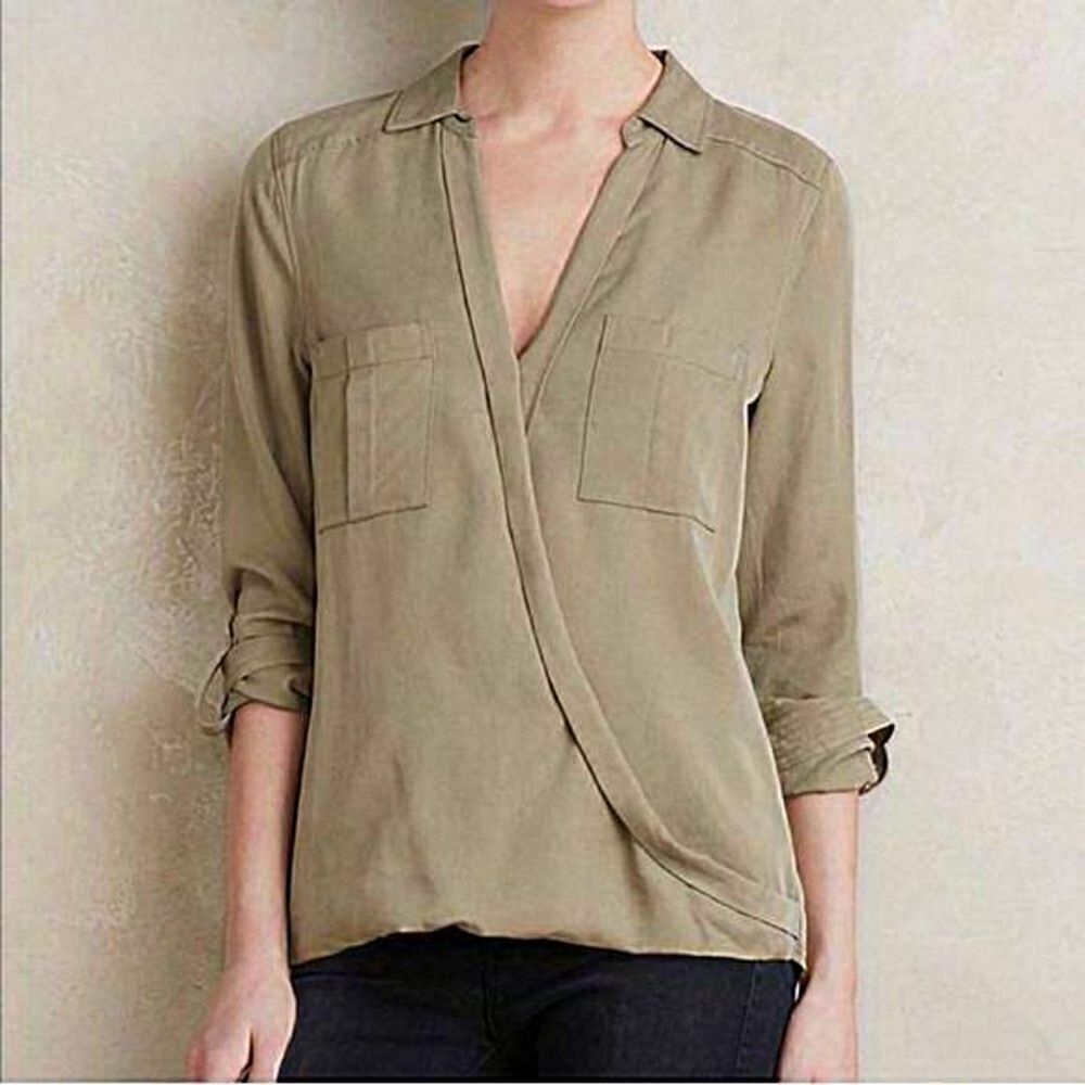 Holding Horses x Anthropologie Green Celina Utility Wrap Blouse Size 2‎